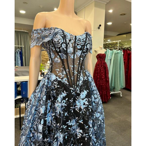 630 - QYN Siena Black Blue Gown